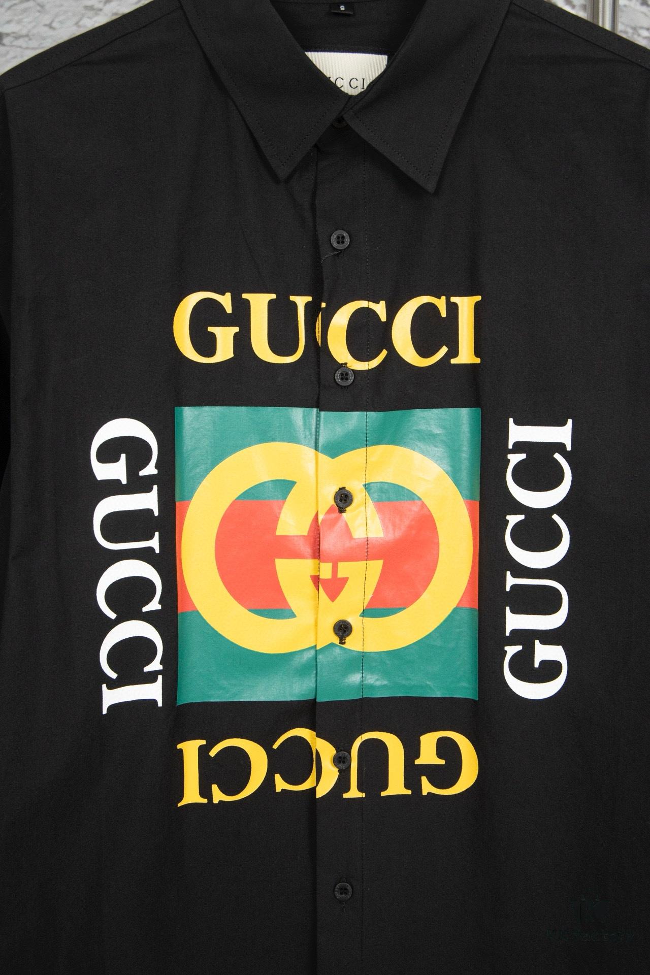 New Gucci Red-Green Double Ring Printed Logo Button-Up Shirt with Checkered Design