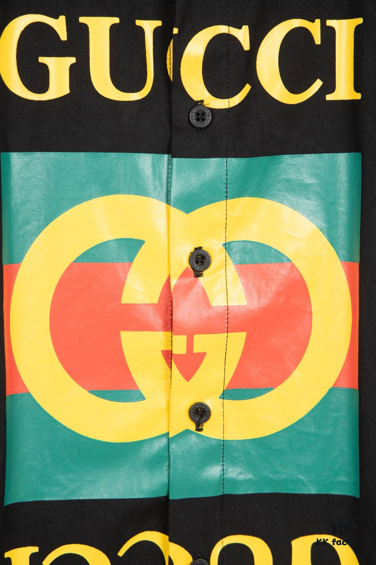 New Gucci Red-Green Double Ring Printed Logo Button-Up Shirt with Checkered Design