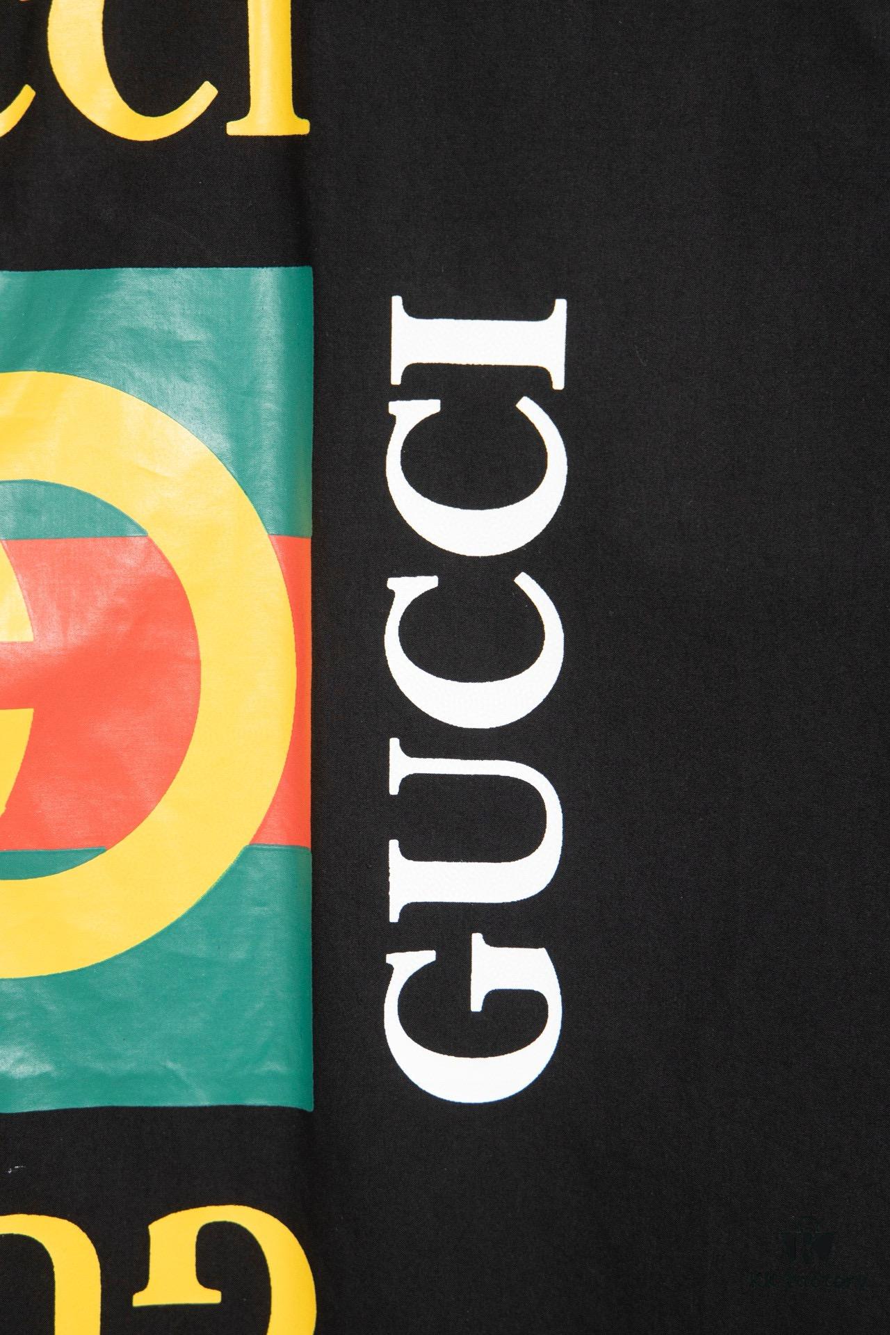 New Gucci Red-Green Double Ring Printed Logo Button-Up Shirt with Checkered Design