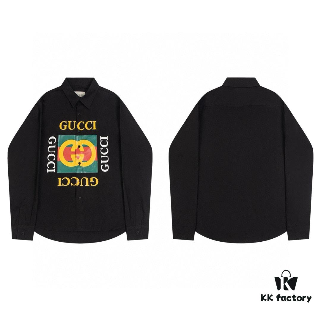 New Gucci Red-Green Double Ring Printed Logo Button-Up Shirt with Plaid Pattern