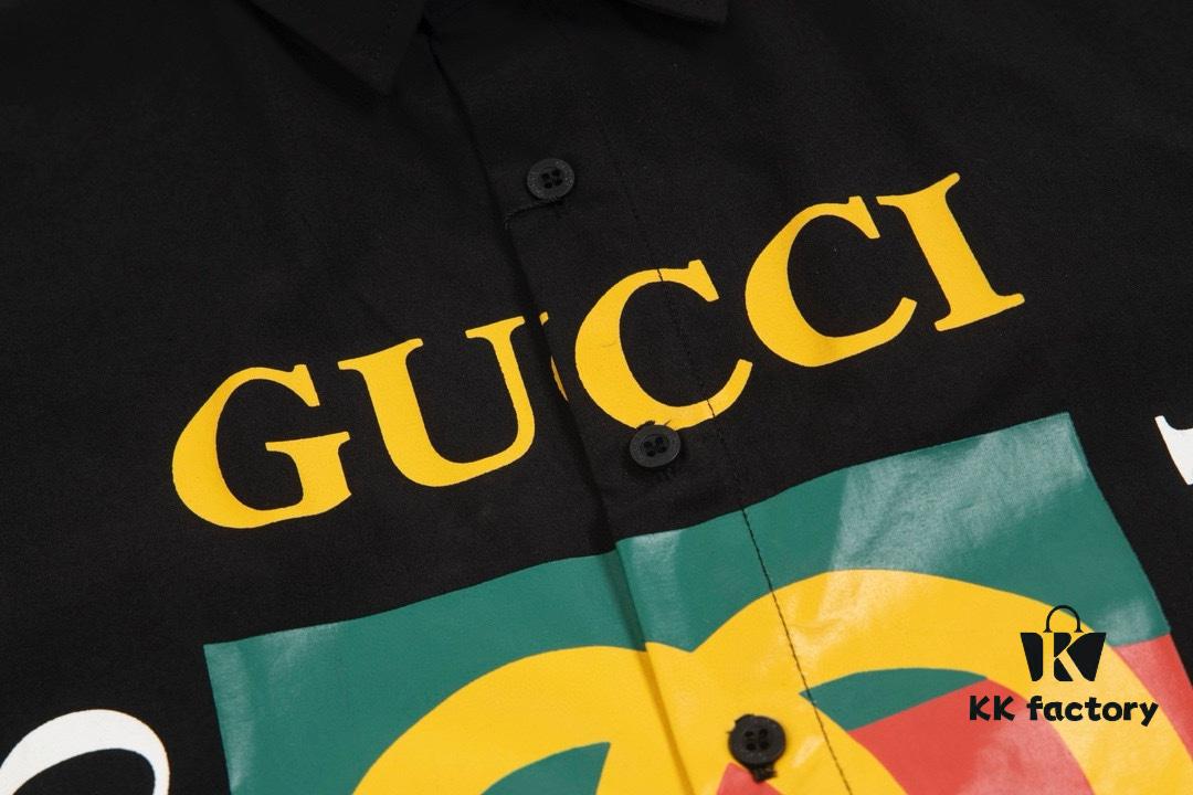 New Gucci Red-Green Double Ring Printed Logo Button-Up Shirt with Plaid Pattern