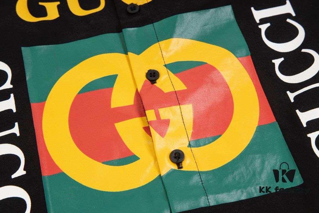 New Gucci Red-Green Double Ring Printed Logo Button-Up Shirt with Plaid Pattern