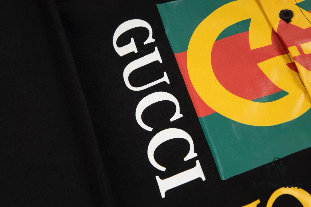 New Gucci Red-Green Double Ring Printed Logo Button-Up Shirt with Plaid Pattern