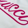 GUCC*25s New Arrival Streetwear T-Shirt, Unisex Design with Signature Logo Embroidery, 3D Textured High-Density Stitching, Pink Embroidered Accents on Black and White Base