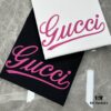 GUCC*25s New Arrival Streetwear T-Shirt, Unisex Design with Signature Logo Embroidery, 3D Textured High-Density Stitching, Pink Embroidered Accents on Black and White Base