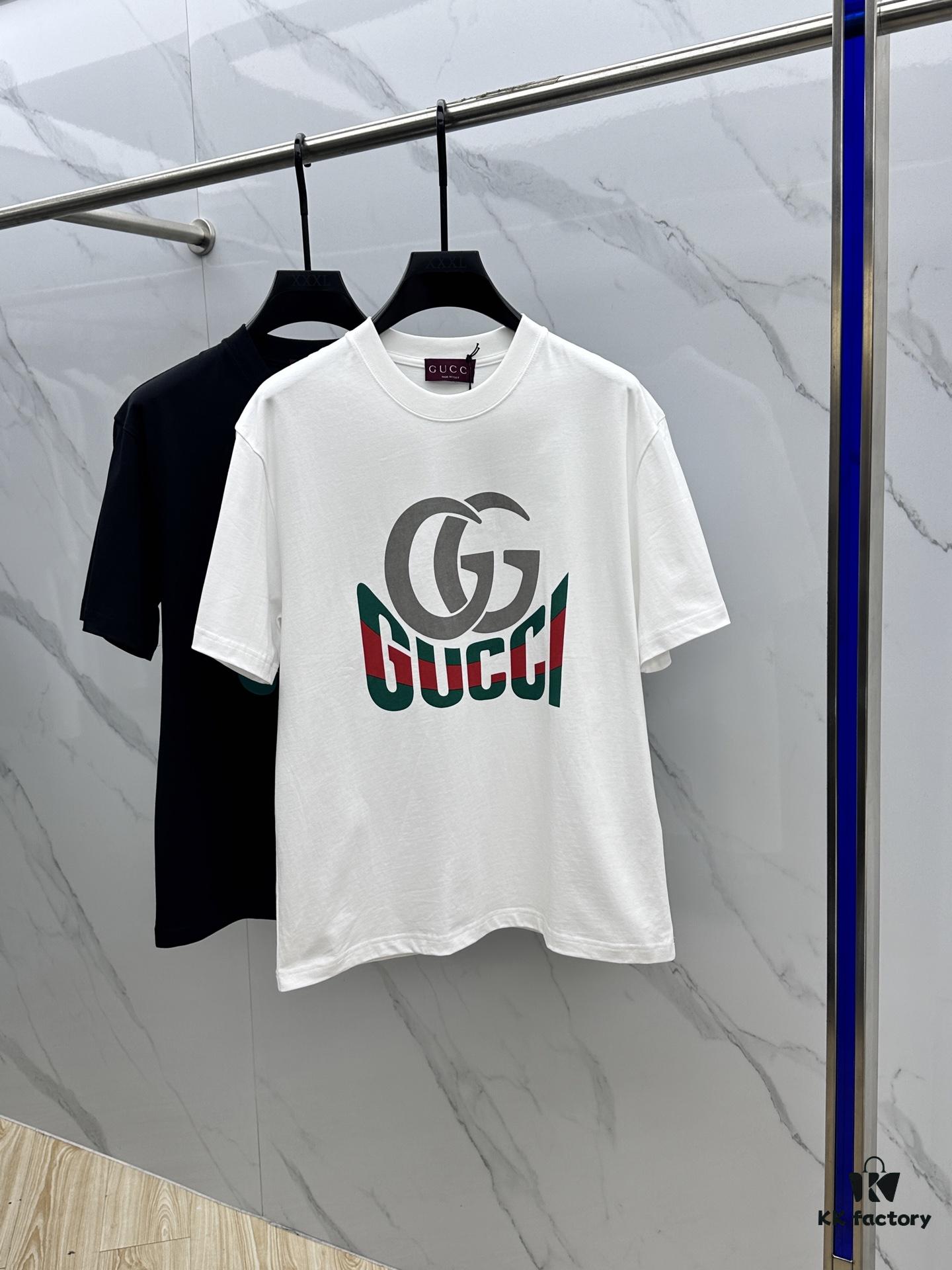 Gucci 2025FW Spring/Summer New Round Neck T-Shirt for Layering or Outerwear, 3D Logo Embossed Slightly Oversized Short-Sleeve Tee Made of 260g Reactive Cotton