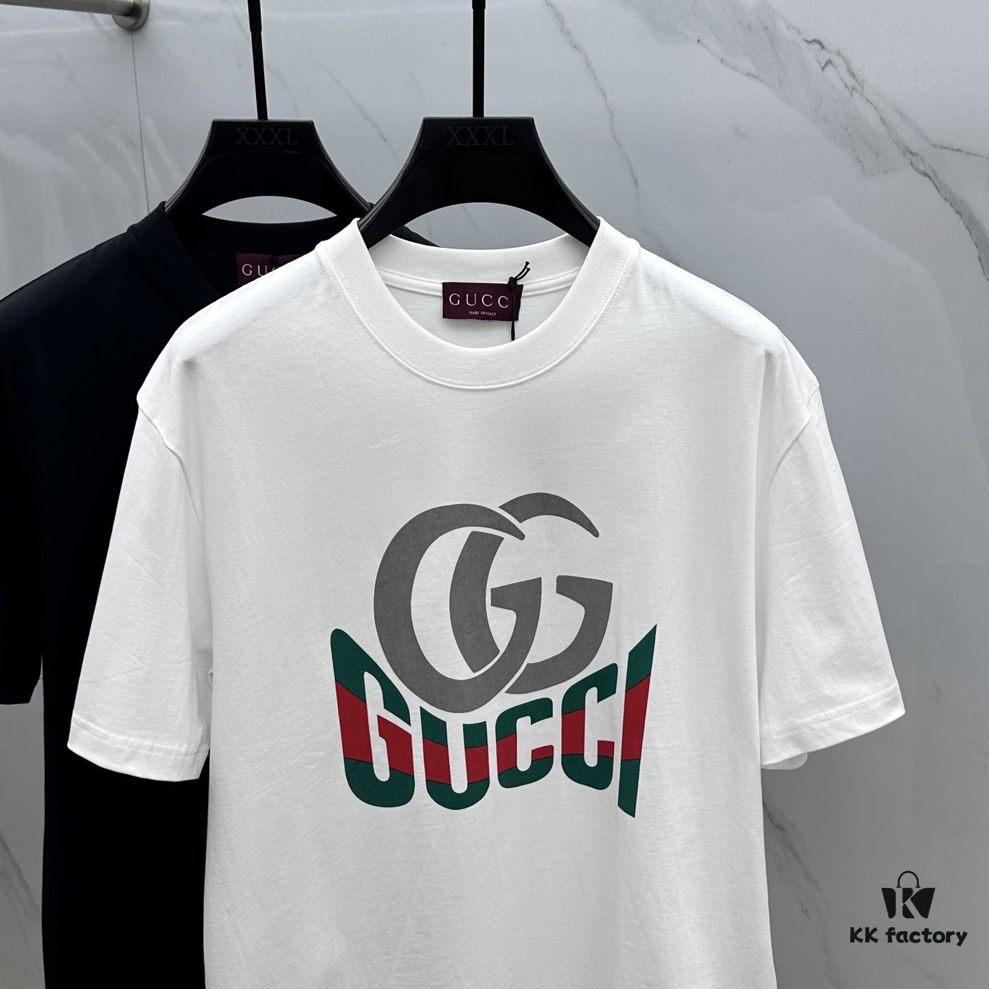 Gucci 2025FW Spring/Summer New Round Neck T-Shirt for Layering or Outerwear, 3D Logo Embossed Slightly Oversized Short-Sleeve Tee Made of 260g Reactive Cotton