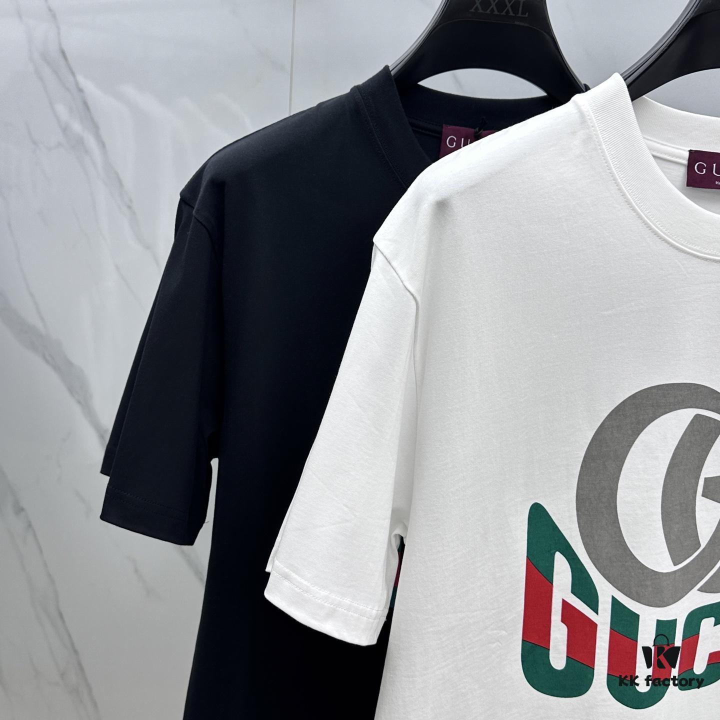 Gucci 2025FW Spring/Summer New Round Neck T-Shirt for Layering or Outerwear, 3D Logo Embossed Slightly Oversized Short-Sleeve Tee Made of 260g Reactive Cotton