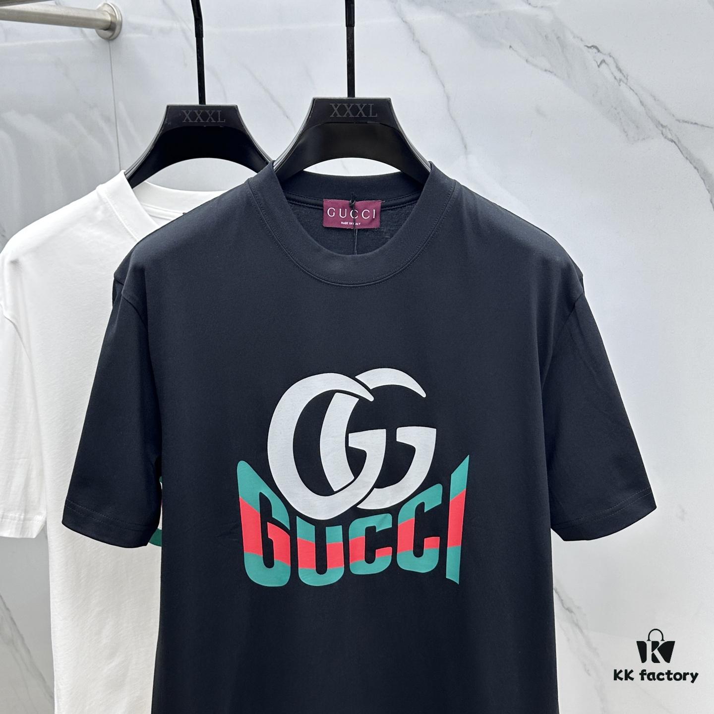 Gucci 2025 FW Spring/Summer New Arrival Round Neck T-Shirt for Layering or Outerwear, 3D Logo Micro-Oversized Short-Sleeve Tee Made of 260g Active Cotton