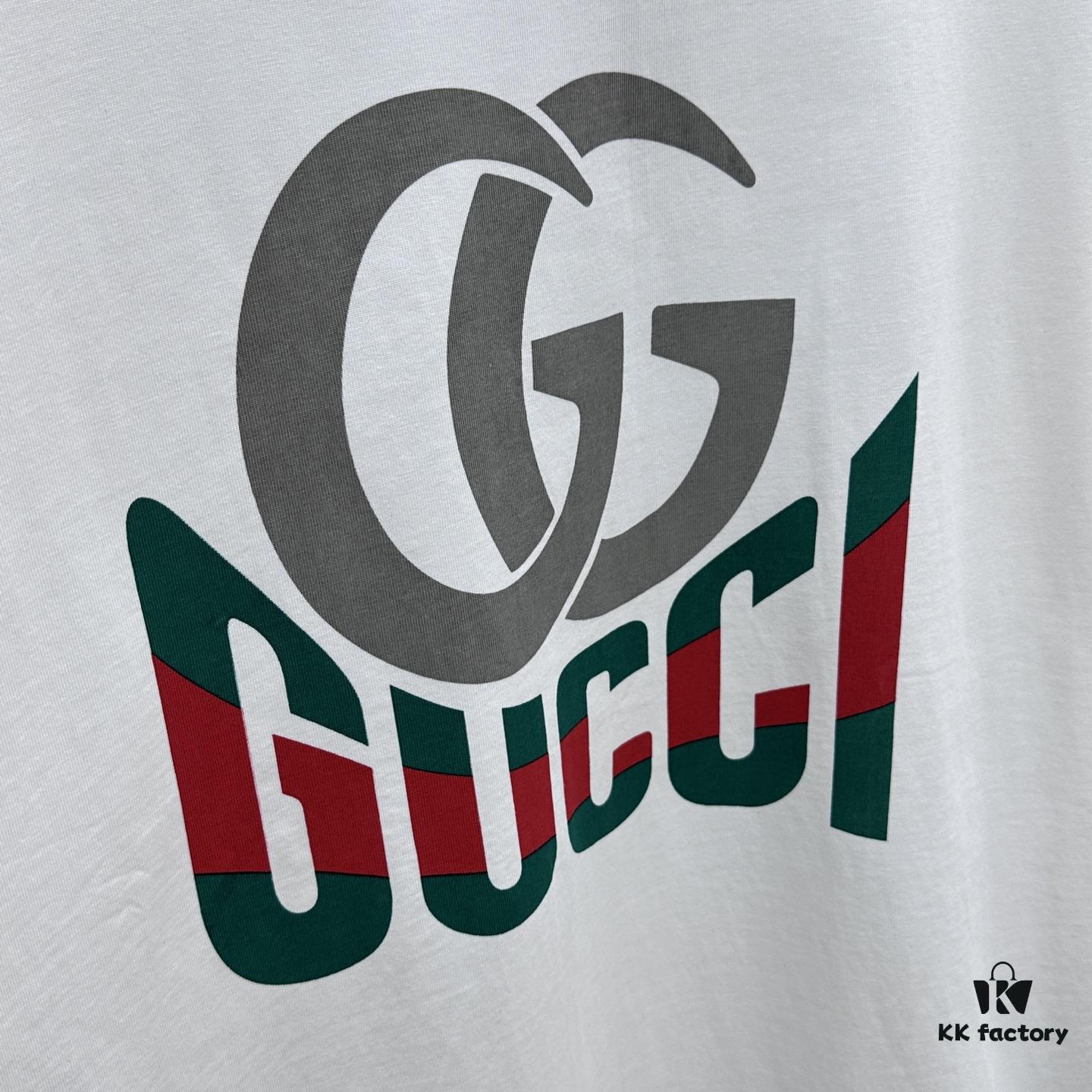 Gucci 2025FW Spring/Summer New Round Neck T-Shirt for Layering or Outerwear, 3D Logo Embossed Slightly Oversized Short-Sleeve Tee Made of 260g Reactive Cotton