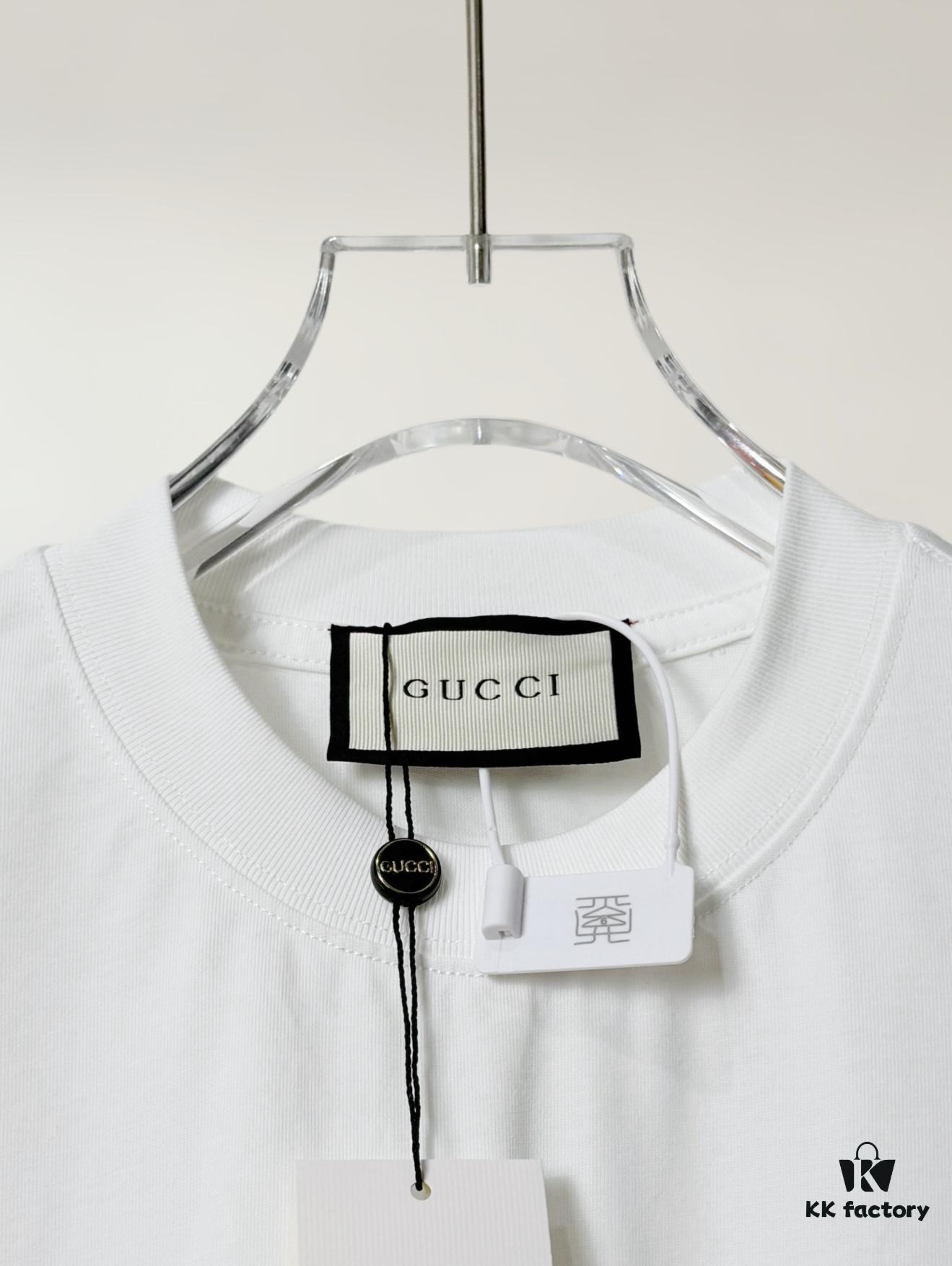 Gucci Vintage Double G Embroidered Pocket Short Sleeve T-Shirt Classic Unisex Casual Cotton Top