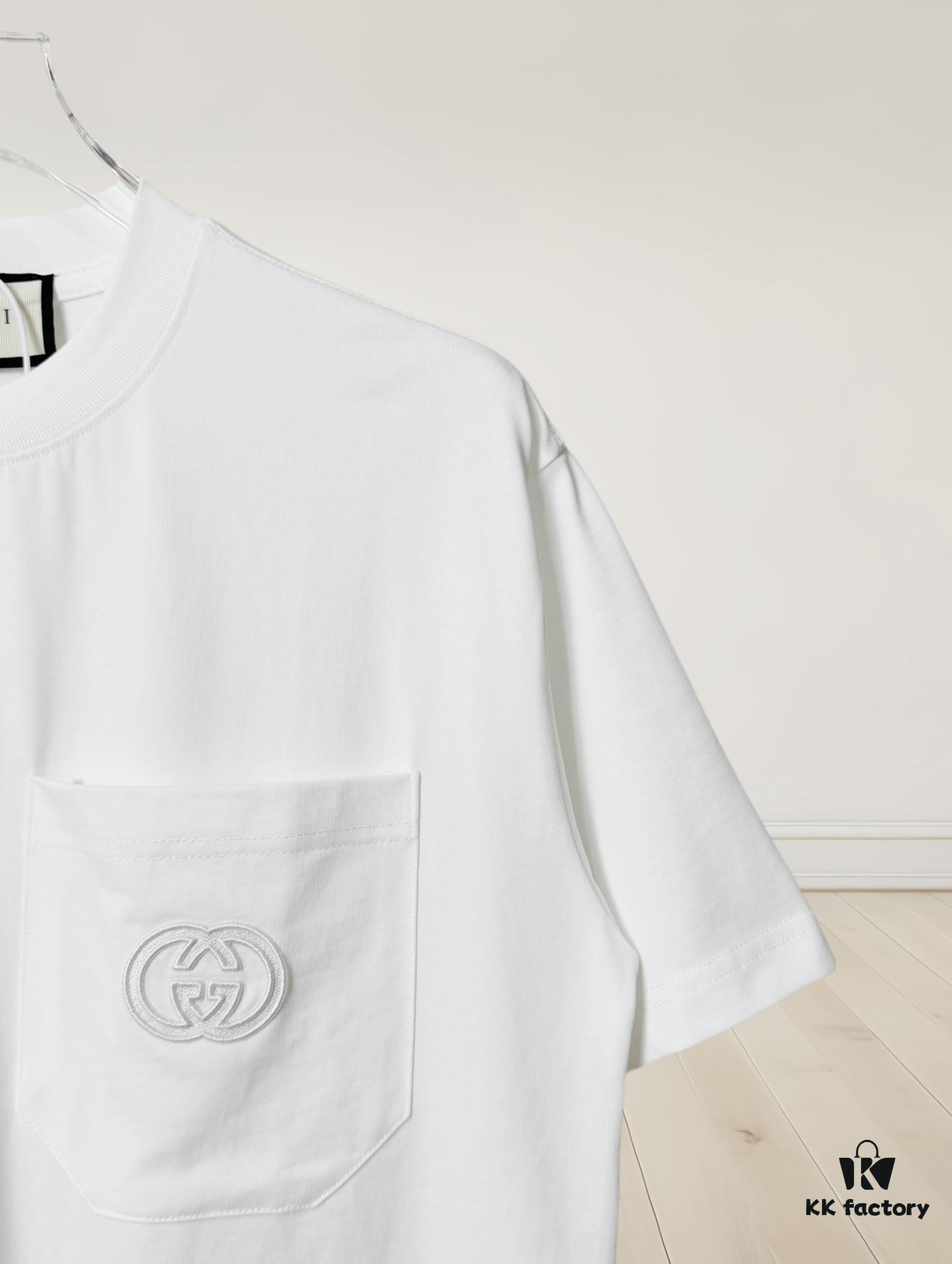 Gucci Vintage Double G Embroidered Pocket Short Sleeve T-Shirt Classic Unisex Casual Cotton Top