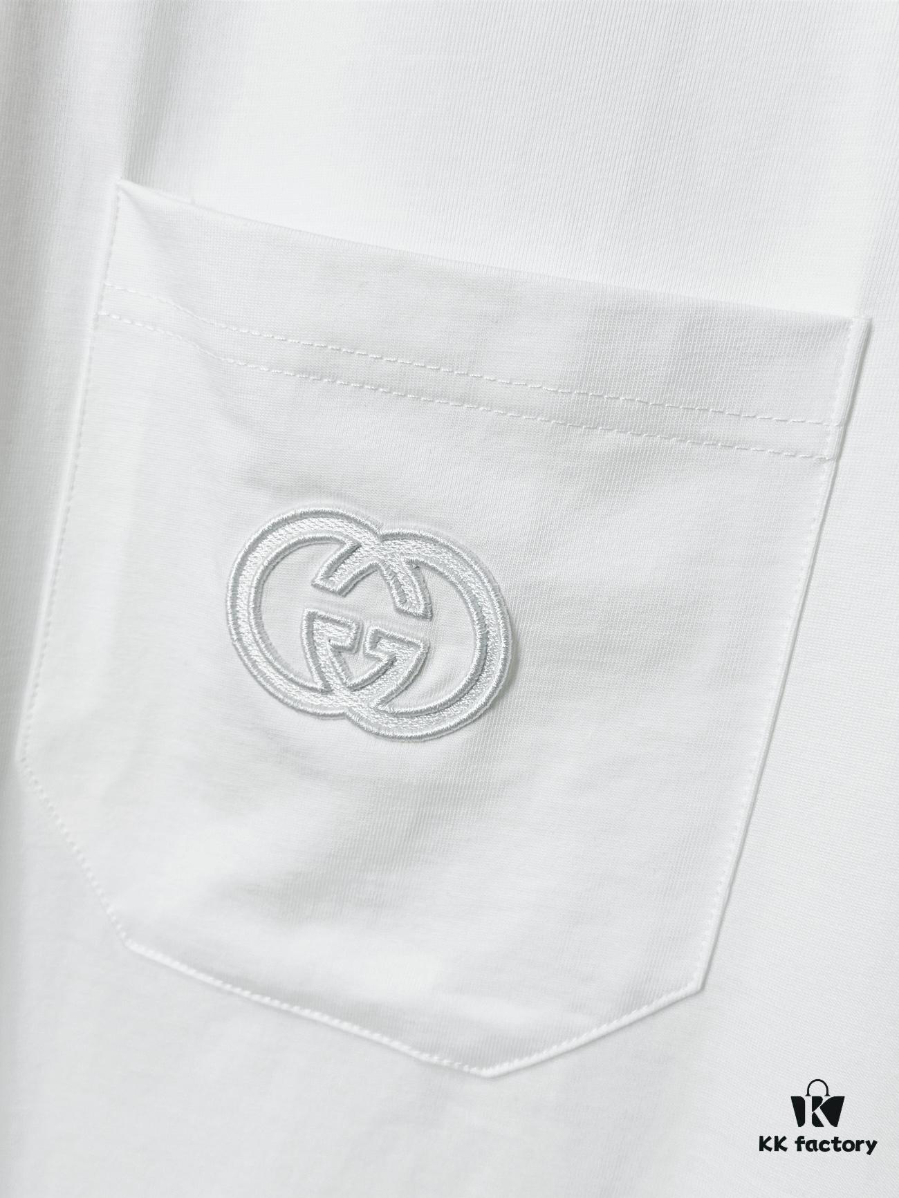 Gucci Vintage Double G Embroidered Pocket Short Sleeve T-Shirt Classic Unisex Casual Cotton Top