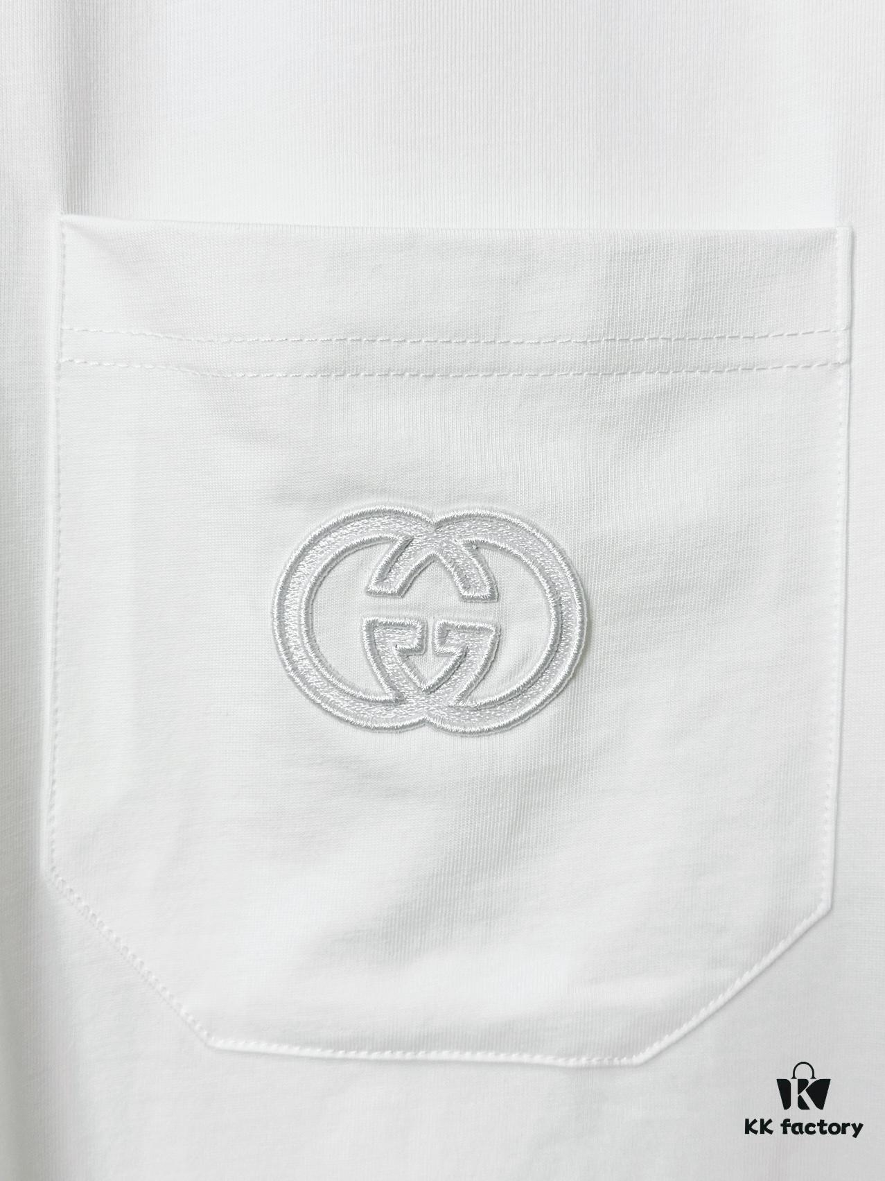 Gucci Vintage Double G Embroidered Pocket Short Sleeve T-Shirt Classic Unisex Casual Cotton Top