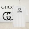 High-End Gucci Round Neck Short Sleeve T-Shirt with Front and Back Embroidered Logo, Premium 280g Double-Yarn Combed Cotton, Pre-Shrunk Washed Fabric, Unisex Fit, Official Website Detailing, Three Labels Complete