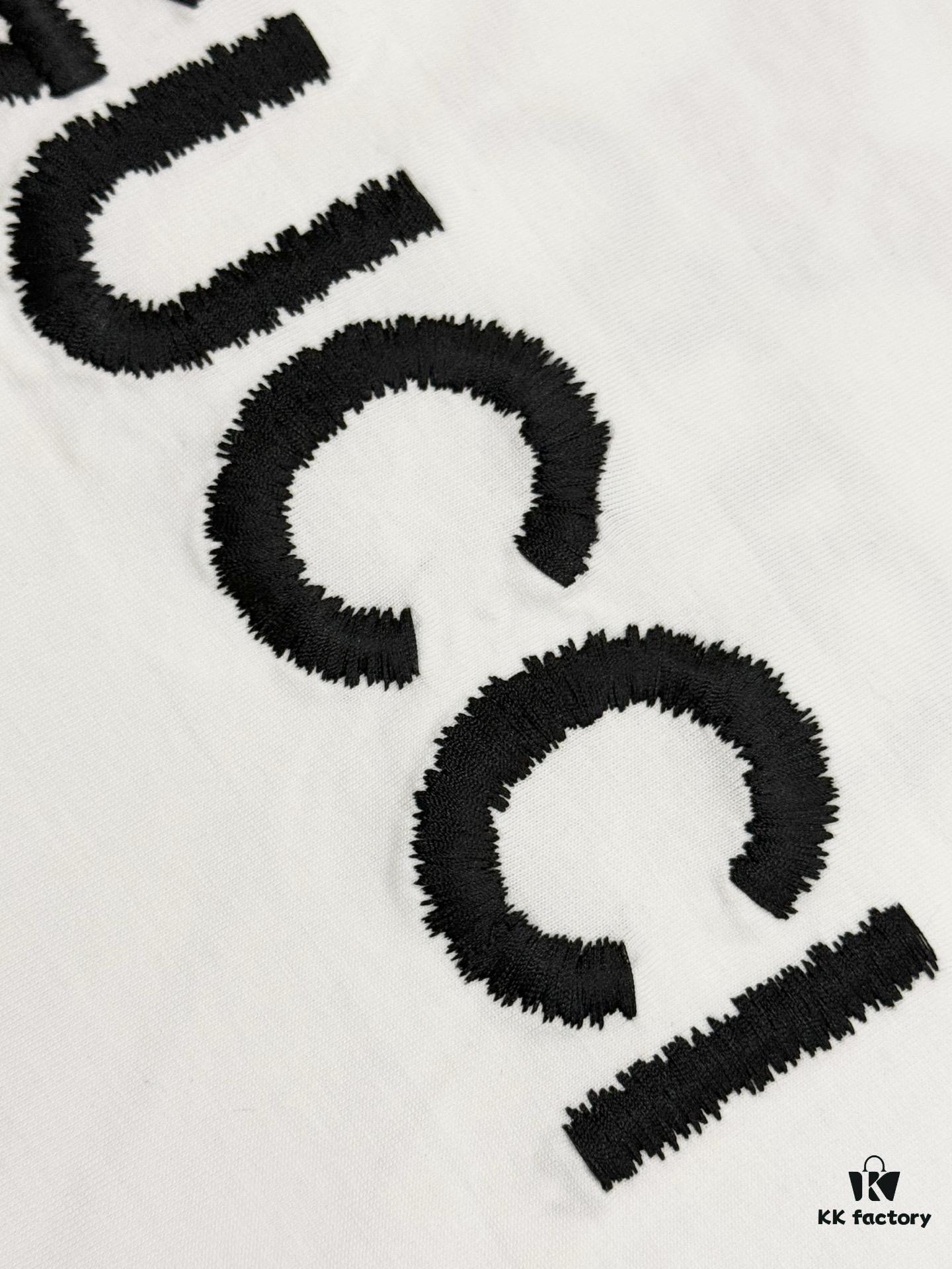 High-End Gucci Style Premium Jump Stitch Embroidered Round Neck Short Sleeve T-Shirt, 280g Double-Yarn High Gram Weight 100% Combed Cotton, Pre-Shrunk 1x1 Double Yarn Washed Fabric Resists Deformation, Unisex Design with Official Website Details, Front and Back Letter Logo Embroidery, Patch on Reverse, Complete Triple Labels, Moisture-Proof Paper Packaging, Distinct from Market Standard Goods, Comfortable Fit with OXs Silhouette