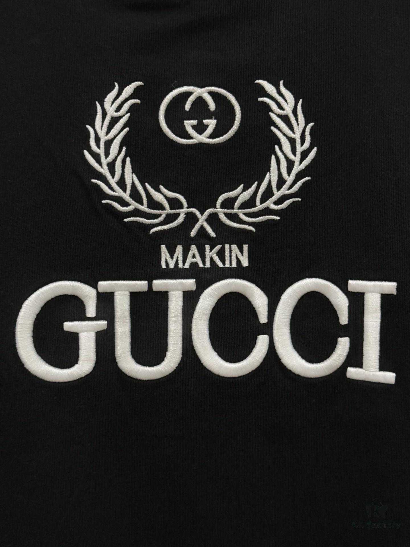High-End Gucci Round Neck Short Sleeve T-Shirt with Front and Back High-Stitch Embroidered Logo, 280g Double-Yarn Premium Combed Cotton, Pre-Shrunk Washed Fabric, No Deformation, Unisex Design, Official Website Details, Three Labels Included, Moisture-Proof Paper Packaging, Distinct from Market Standard Products, Comfortable Fit with OXS Silhouette