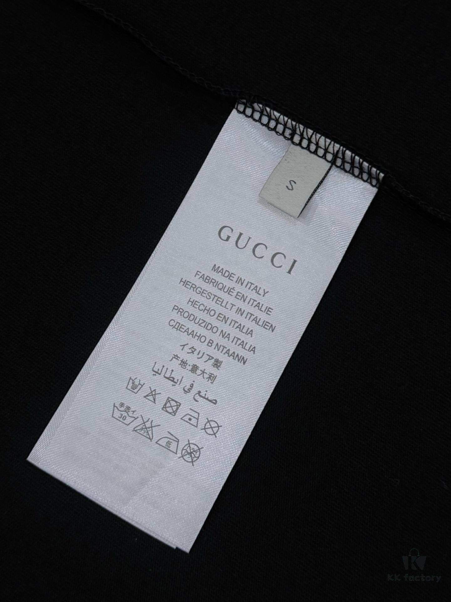 High-End Gucci Round Neck Short Sleeve T-Shirt with Front and Back High-Stitch Embroidered Logo, 280g Double-Yarn Premium Combed Cotton, Pre-Shrunk Washed Fabric, No Deformation, Unisex Design, Official Website Details, Three Labels Included, Moisture-Proof Paper Packaging, Distinct from Market Standard Products, Comfortable Fit with OXS Silhouette