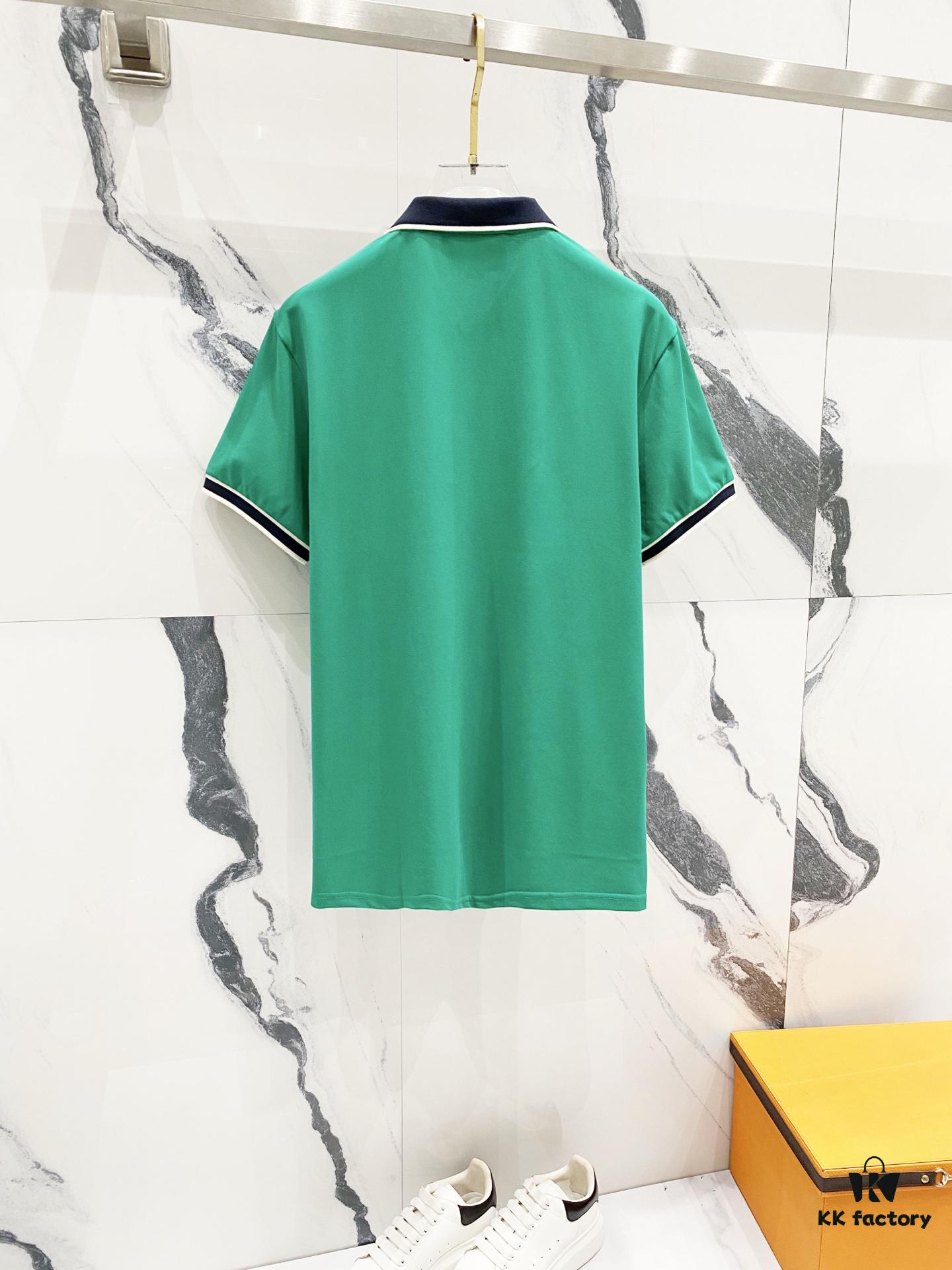 GUCCI Men's Polo Shirt with Notched Lapel, Color-Block Collar and Embroidered GG Logo