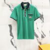 GUCCI Men's Polo Shirt with Notched Lapel, Color-Block Collar and Embroidered GG Logo