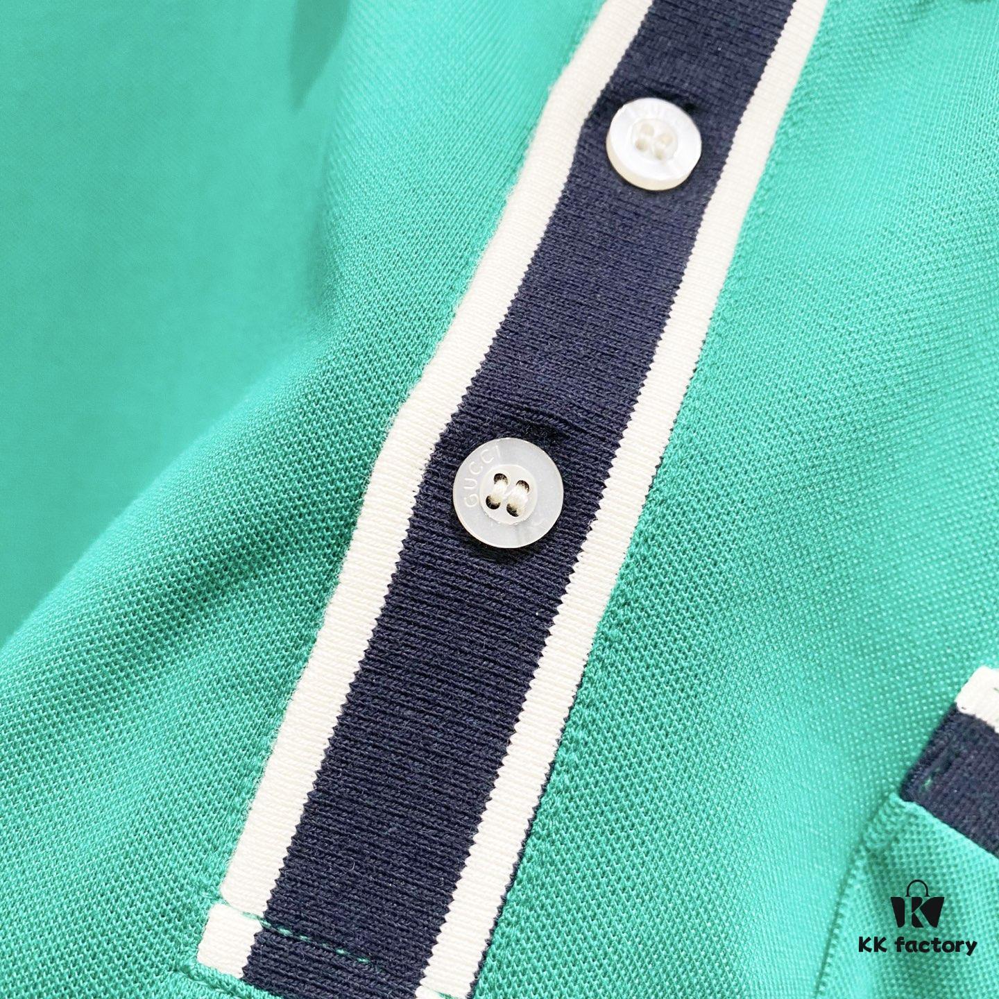 GUCCI Men's Polo Shirt with Notched Lapel, Color-Block Collar and Embroidered GG Logo