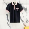 GUCCI Men's Polo Shirt with Notched Lapel, Color-Blocked Collar, and Embroidered GG Logo