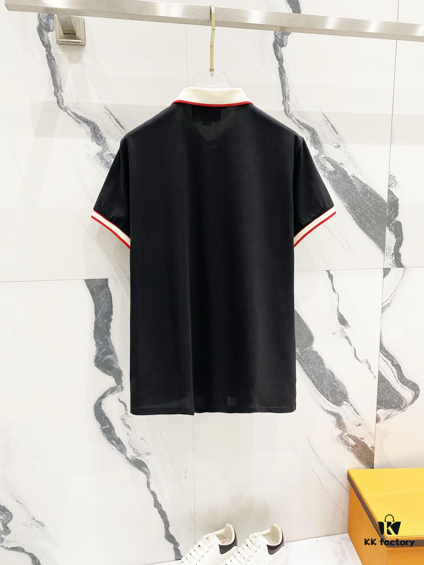 GUCCI Men's Polo Shirt with Notched Lapel, Color-Blocked Collar, and Embroidered GG Logo