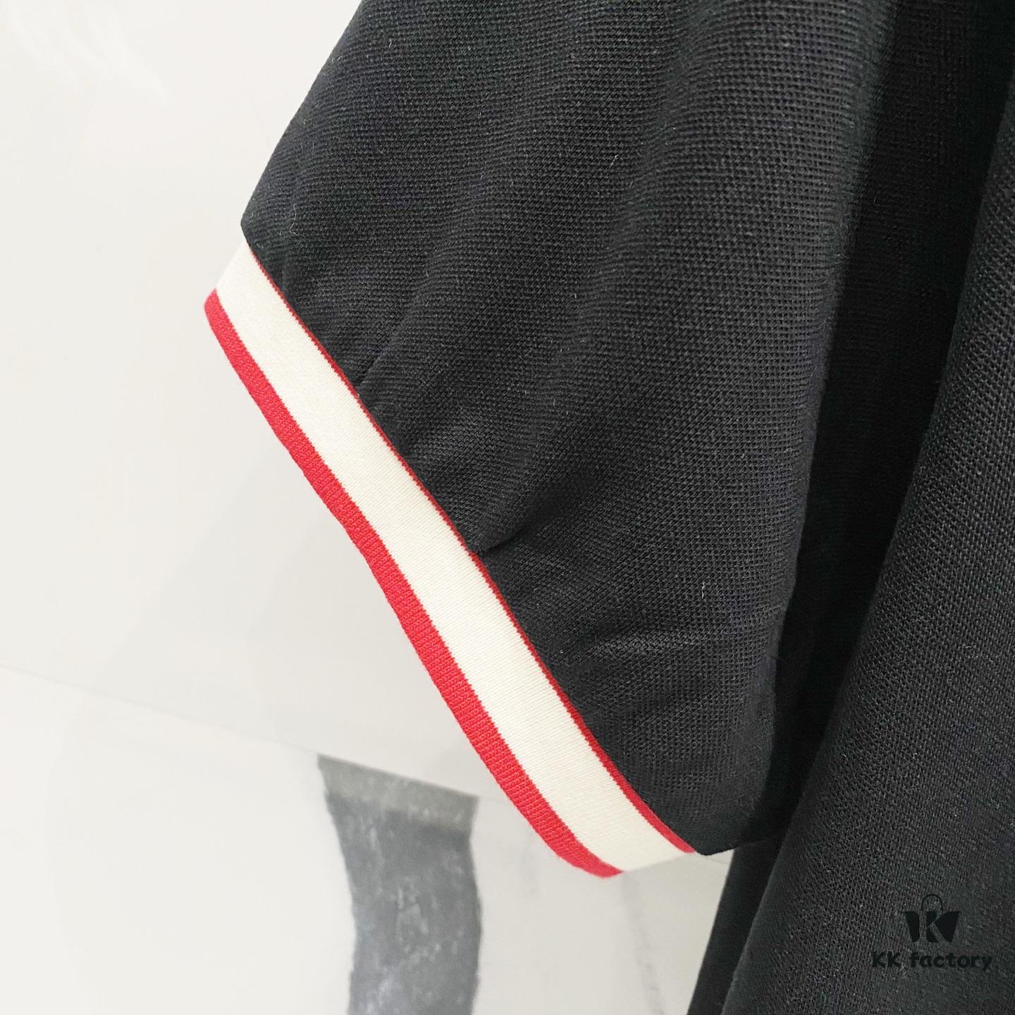 GUCCI Men's Polo Shirt with Notched Lapel, Color-Blocked Collar, and Embroidered GG Logo