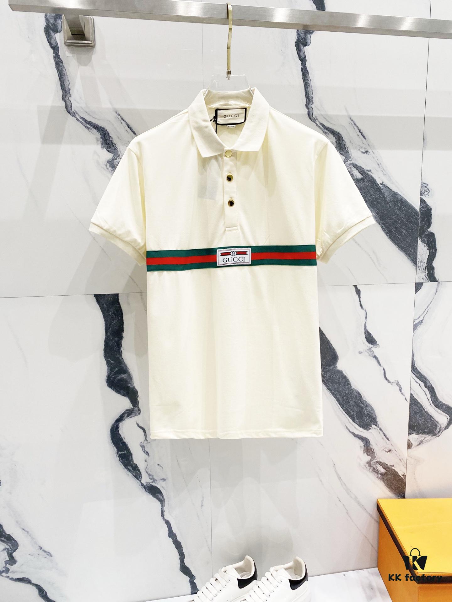 GUCCI Lapel Polo Shirt with Red and Green Logo Belt Design