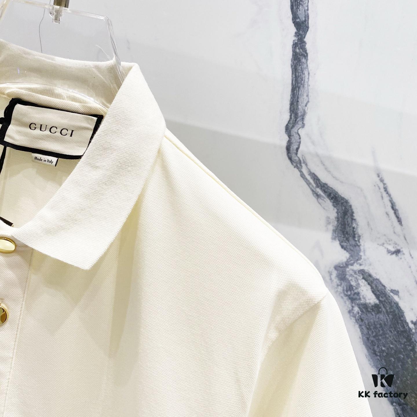 GUCCI Lapel Polo Shirt with Red and Green Logo Belt Design