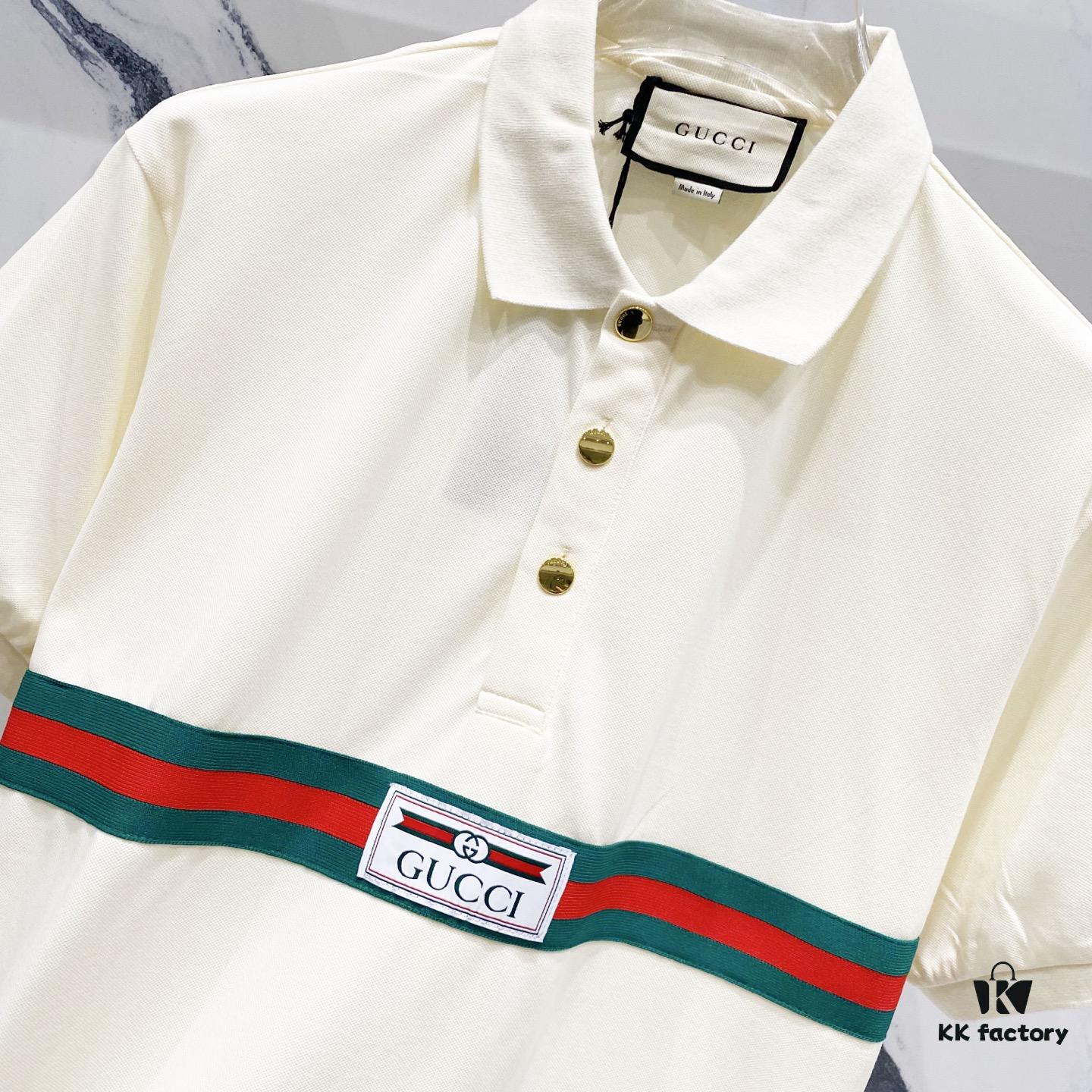 GUCCI Lapel Polo Shirt with Red and Green Logo Belt Design