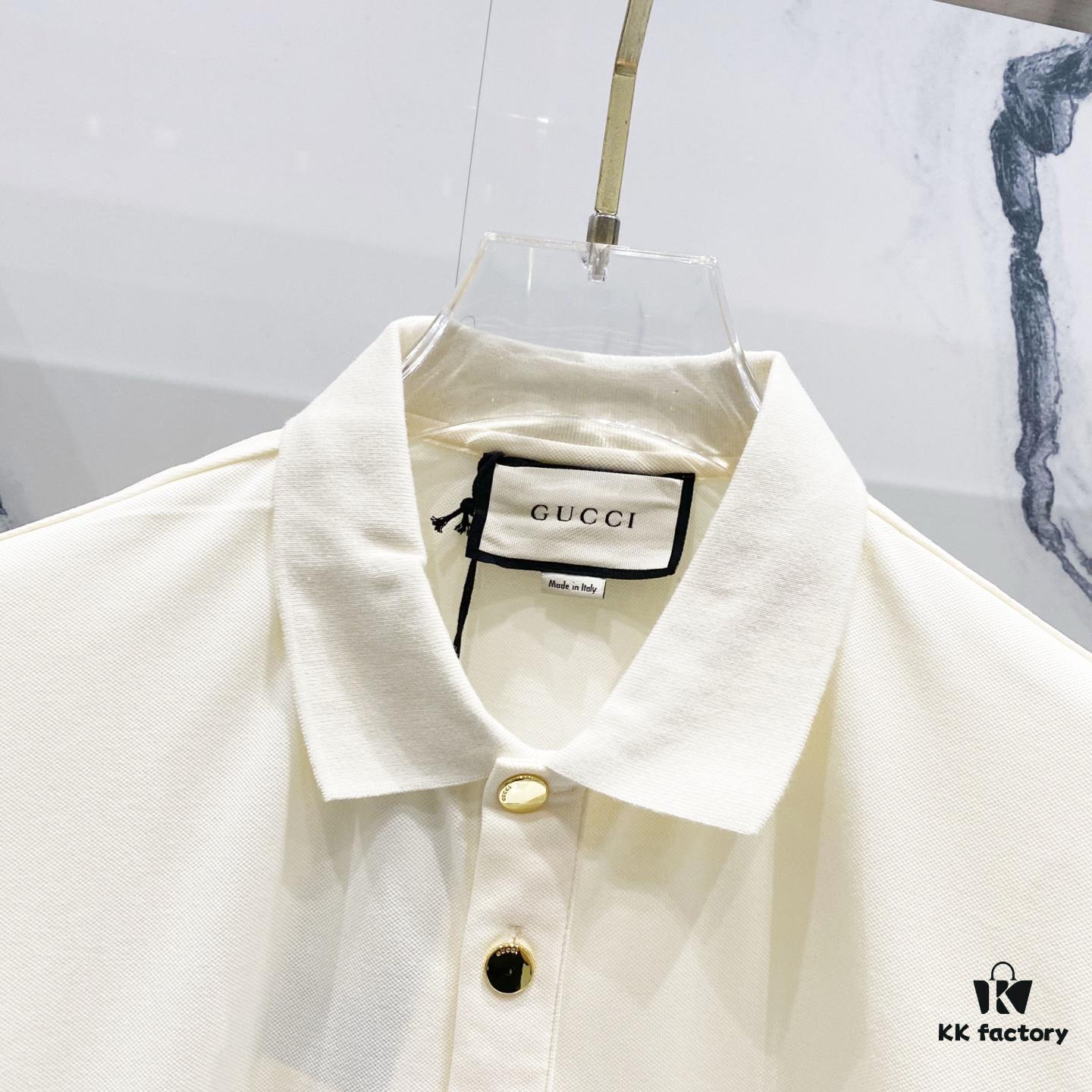 GUCCI Lapel Polo Shirt with Red and Green Logo Belt Design