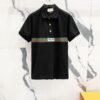 GUCCI Men's Polo Shirt with Notched Collar and Red-Green Web Stripe Logo Design