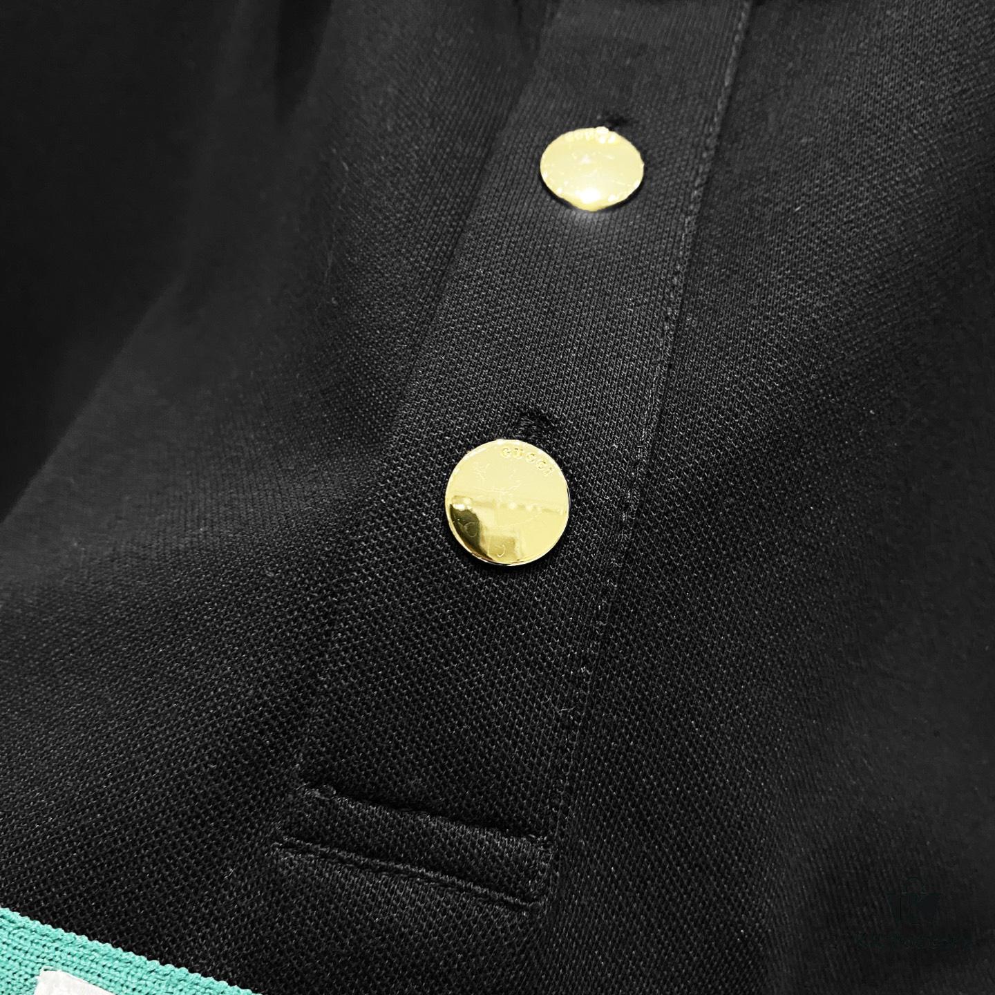 GUCCI Men's Polo Shirt with Notched Collar and Red-Green Web Stripe Logo Design