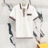 GUCCI Men's Polo Shirt with Lapel, Embroidered Logo, Color-Block Striped Pocket Design
