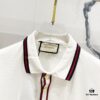 GUCCI Men's Polo Shirt with Lapel, Embroidered Logo, Color-Block Striped Pocket Design