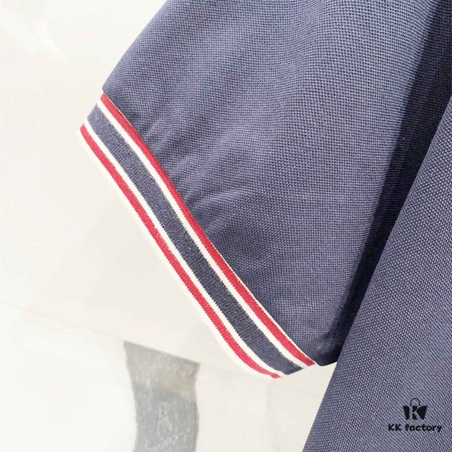 GUCCI Men's Polo Shirt with Lapel, Embroidered Logo, Color-Block Striped Pocket Design