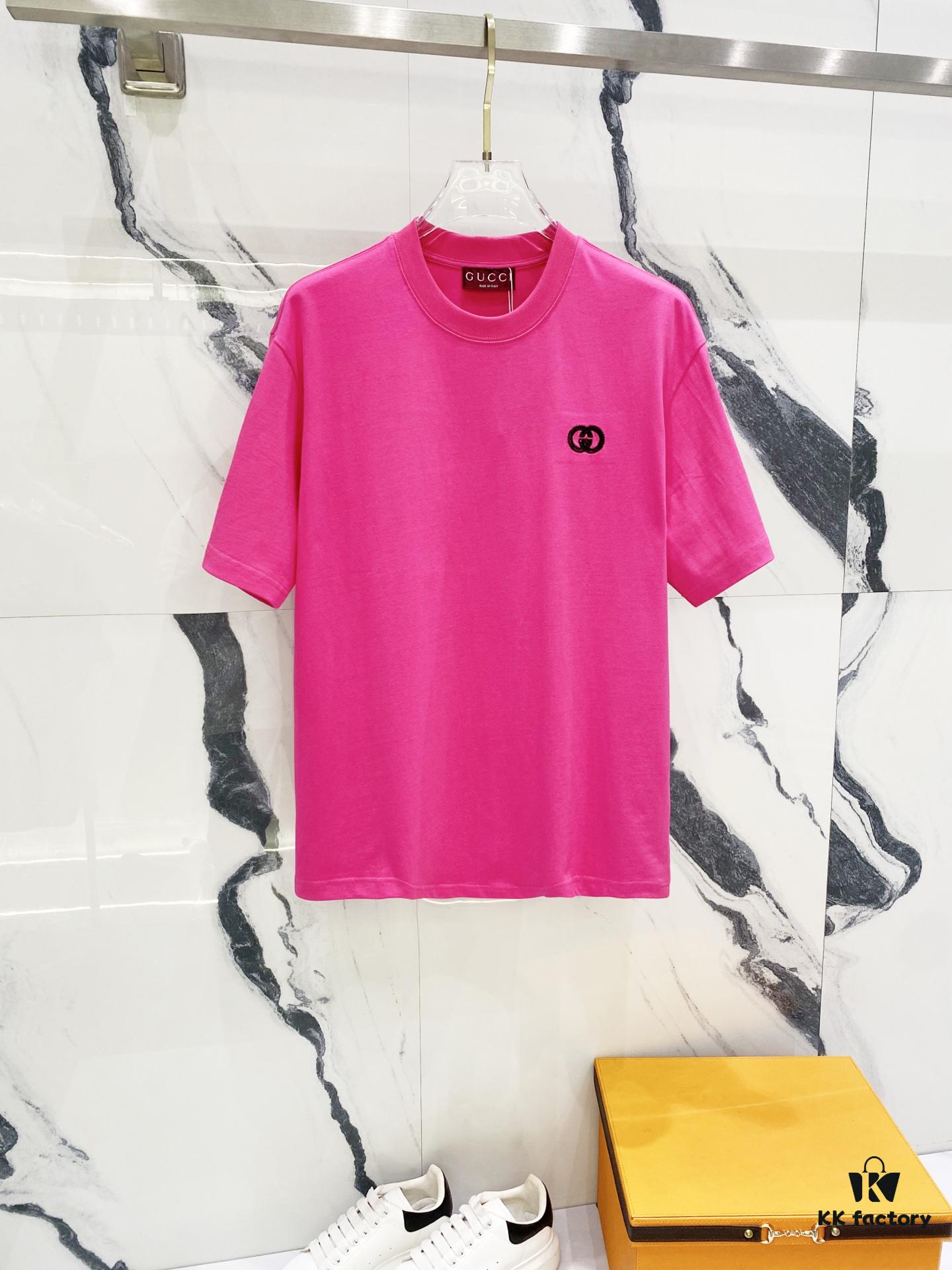 GUCCI Crew Neck Short Sleeve T-Shirt 320g with Embroidered Double G Logo