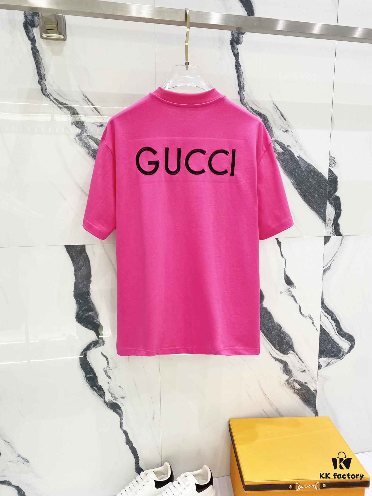 GUCCI Crew Neck Short Sleeve T-Shirt 320g with Embroidered Double G Logo