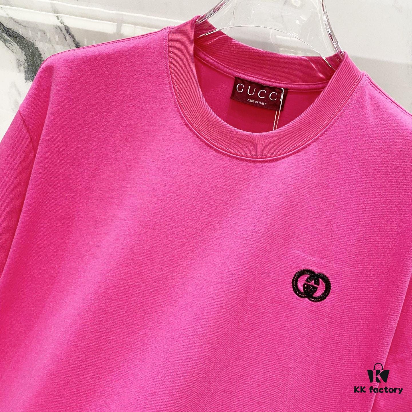 GUCCI Crew Neck Short Sleeve T-Shirt 320g with Embroidered Double G Logo