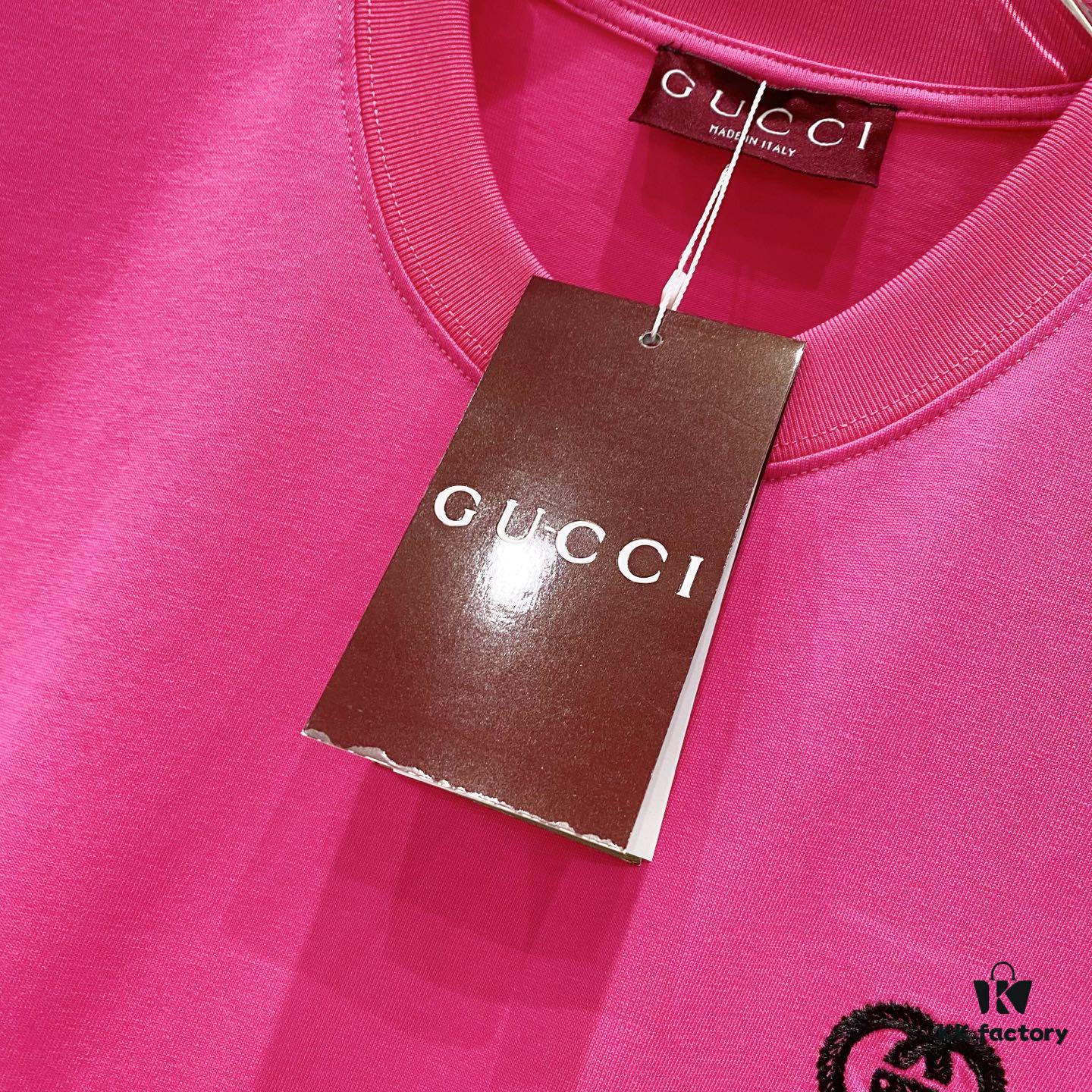 GUCCI Crew Neck Short Sleeve T-Shirt 320g with Embroidered Double G Logo