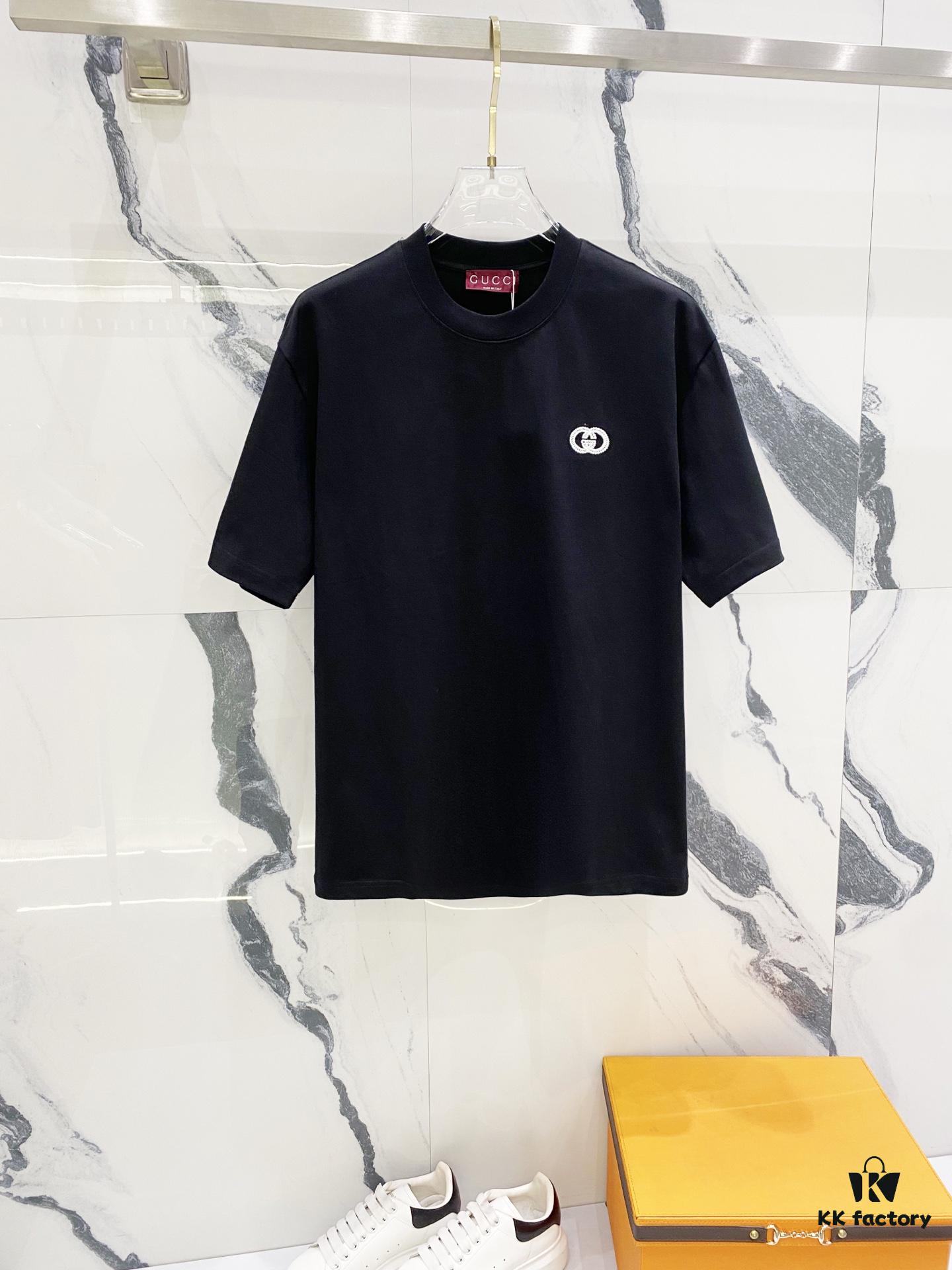 GUCCI Crew Neck Short Sleeve T-Shirt 320g with Embroidered Double G Logo