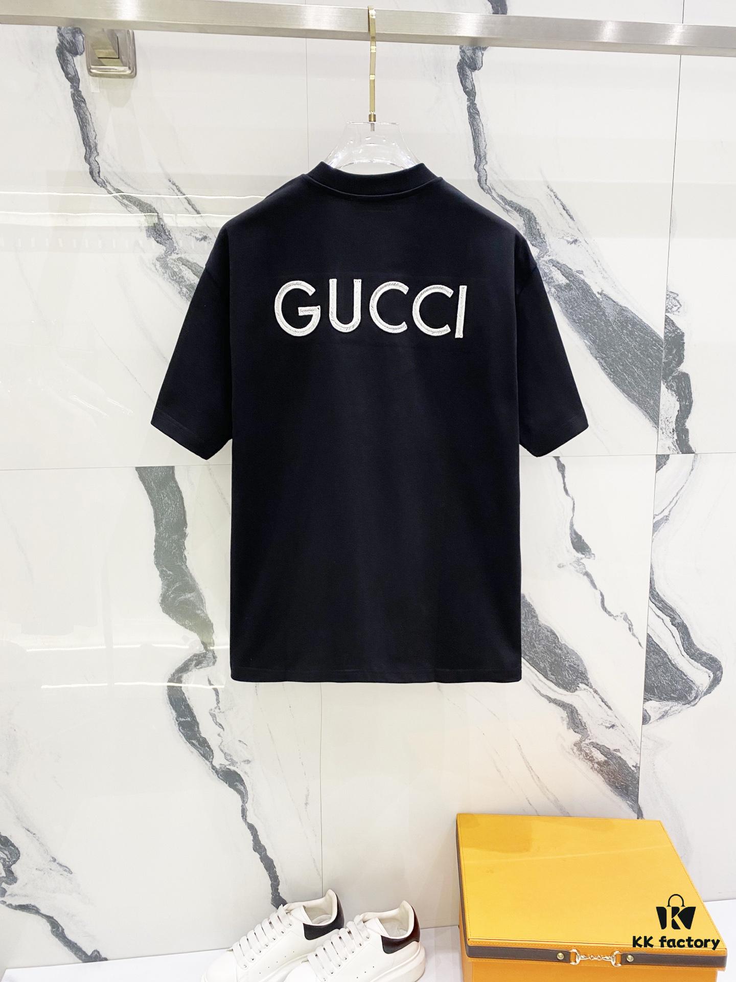 GUCCI Crew Neck Short Sleeve T-Shirt 320g with Embroidered Double G Logo