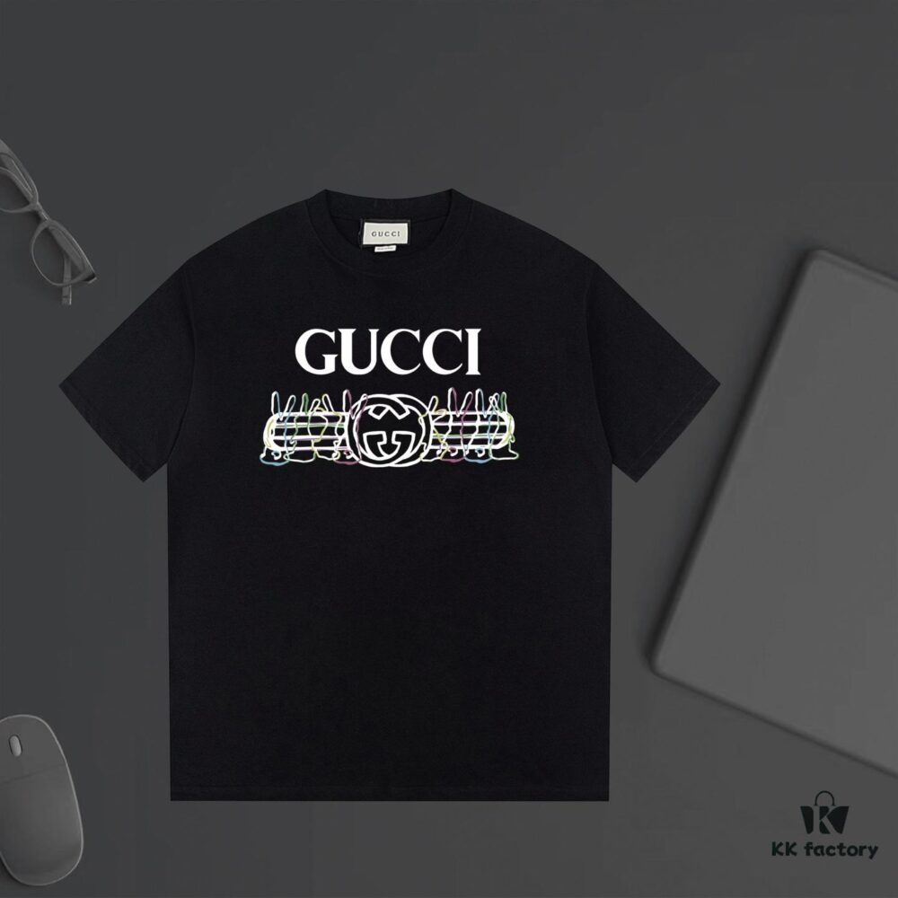 GUCCI New Arrival Letter Color-Block Stripe Print T-Shirt