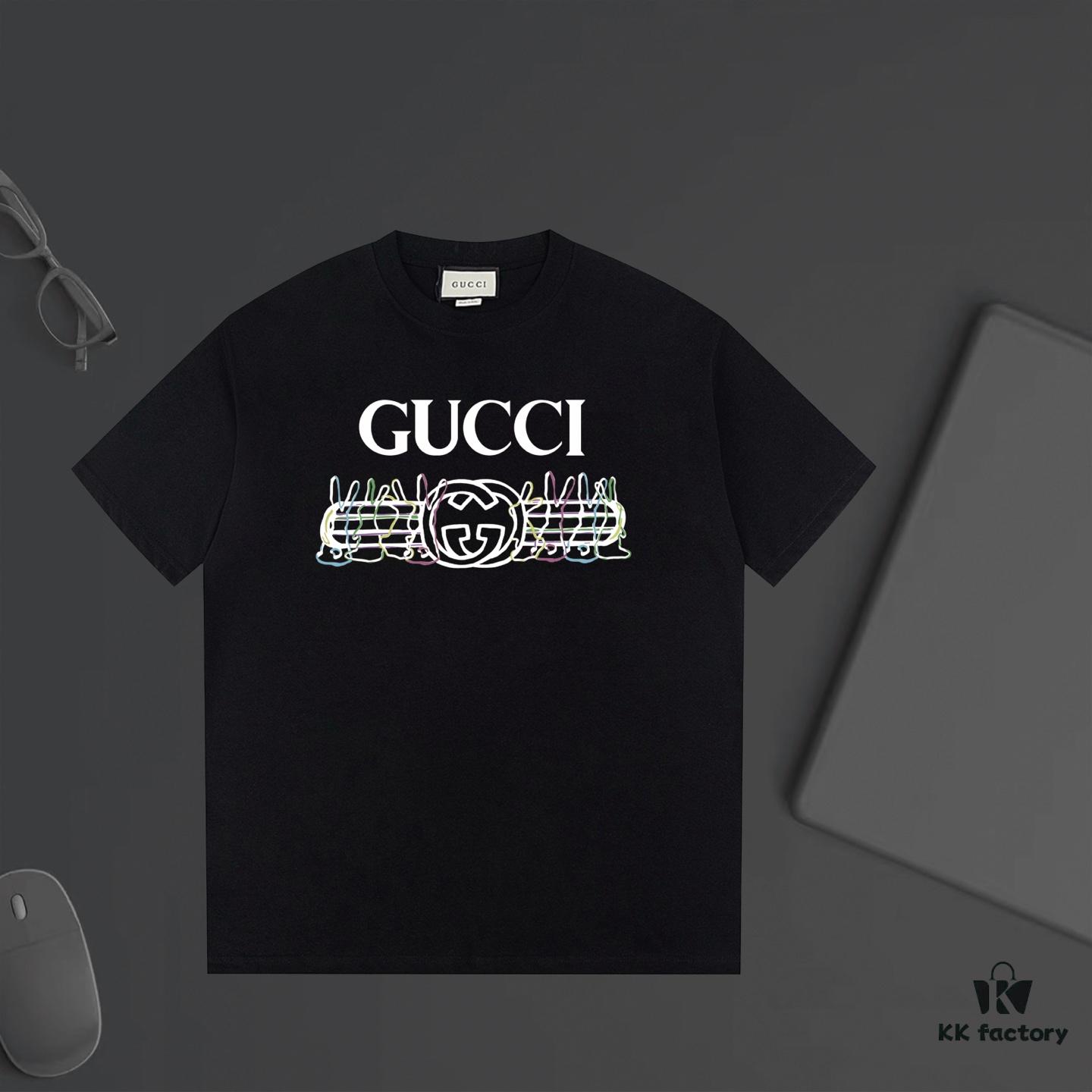 GUCCI New Arrival Letter Color-Block Stripe Print T-Shirt