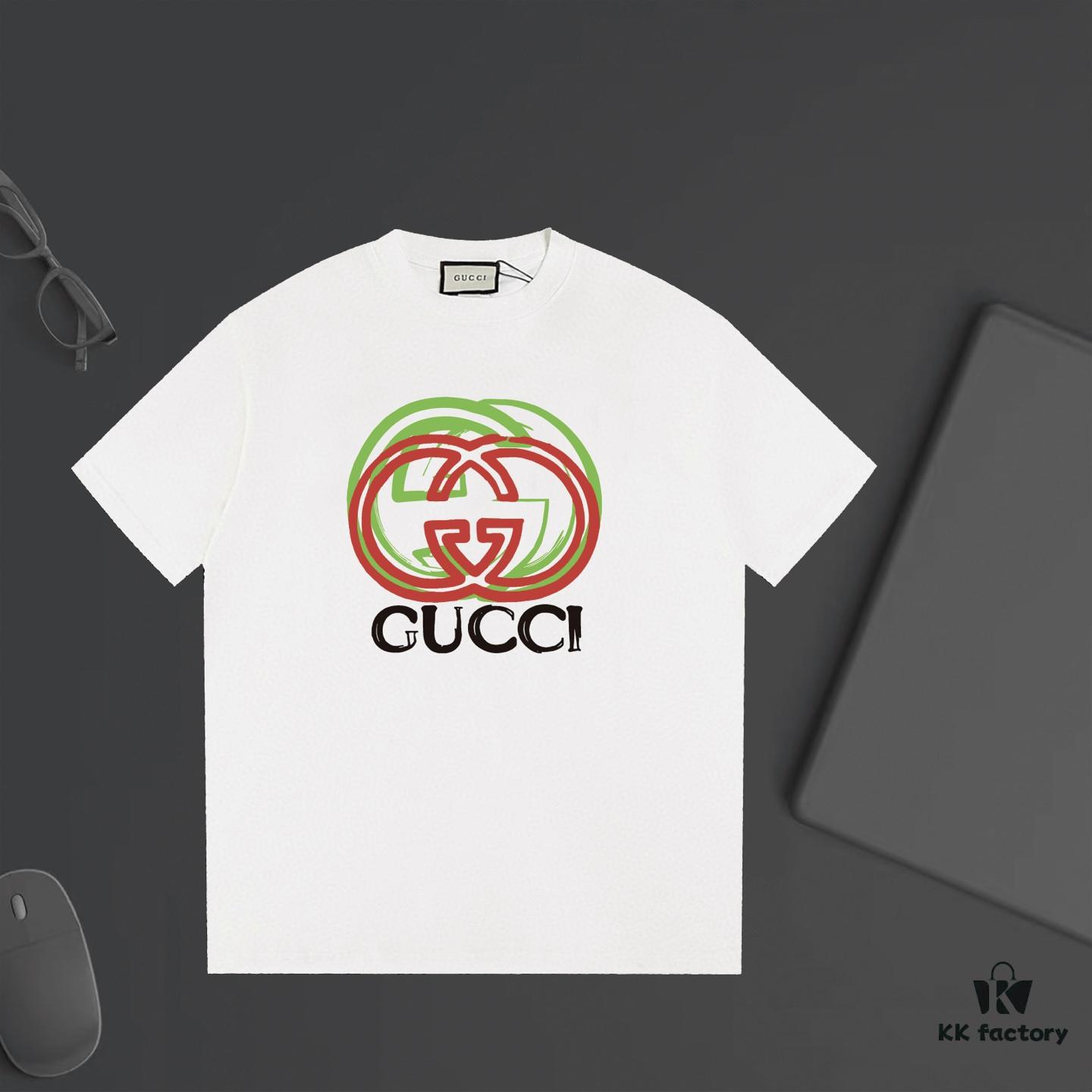 GUCCI New Arrival Letter Color-Block Print T-Shirt