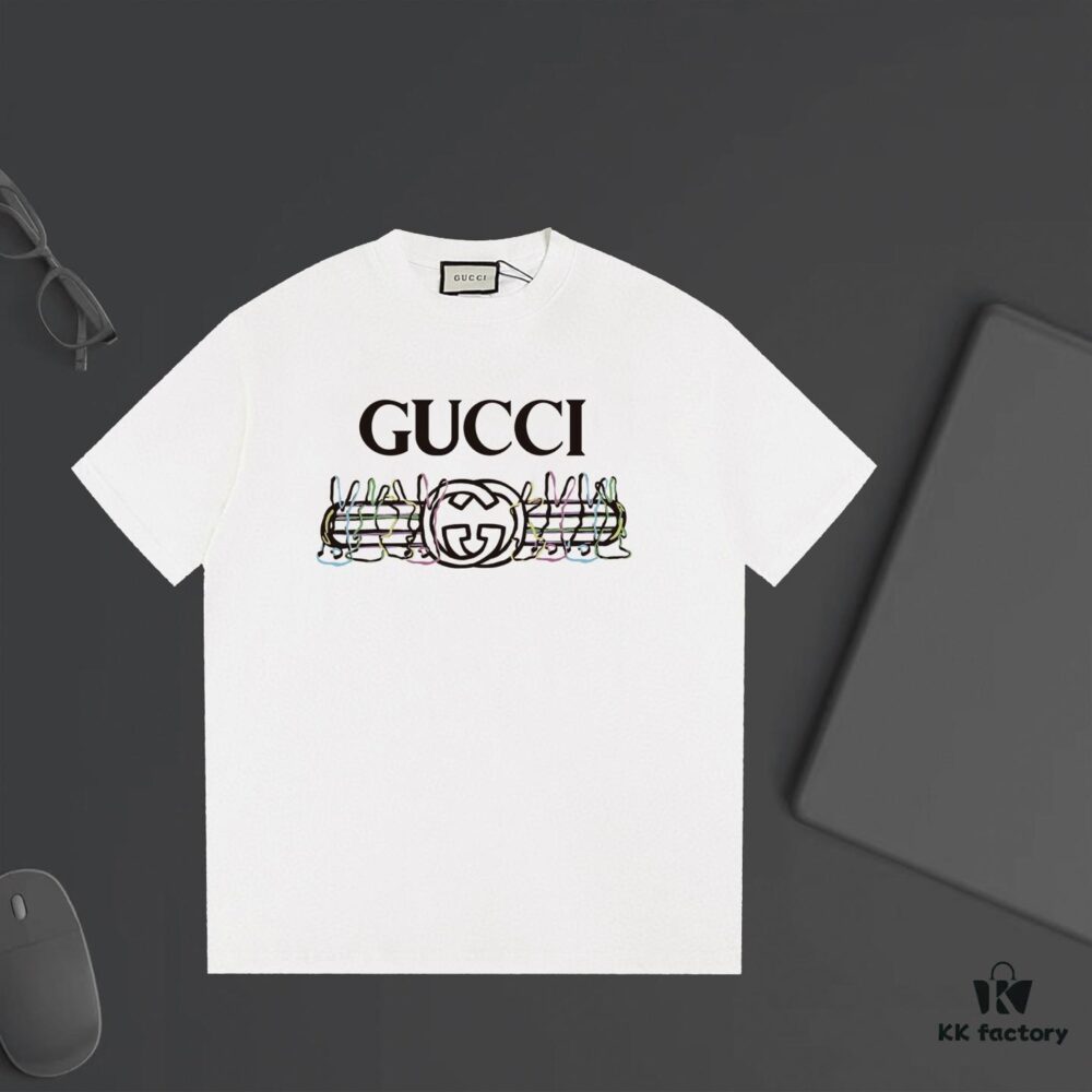 GUCCI New Arrival Letter Color-Block Stripe Print T-Shirt