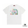 2025 Summer New Arrival Gucci GUCCI Collaborative The North Face Rainbow Letter Logo Print Round Neck Short Sleeve T-Shirt in 300g Combed Cotton Unisex