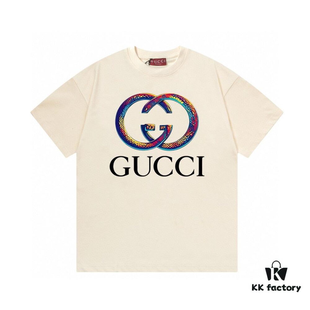 2025 Summer New Gucci Snake Year Limited Edition Double G Snake Pattern Letter Logo Print 300g Combed Cotton Round Neck Short Sleeve T-Shirt Unisex