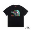 2025 Summer New Gucci Collaborative The North Face Rainbow Letter Logo Print 300g Combed Cotton Crew Neck Short Sleeve T-Shirt Unisex